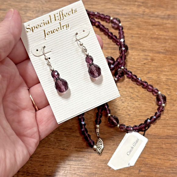 Vintage Purple Crystal Beaded Czech Glass Necklace & Earrings by Special Effects - Picture 8 of 8